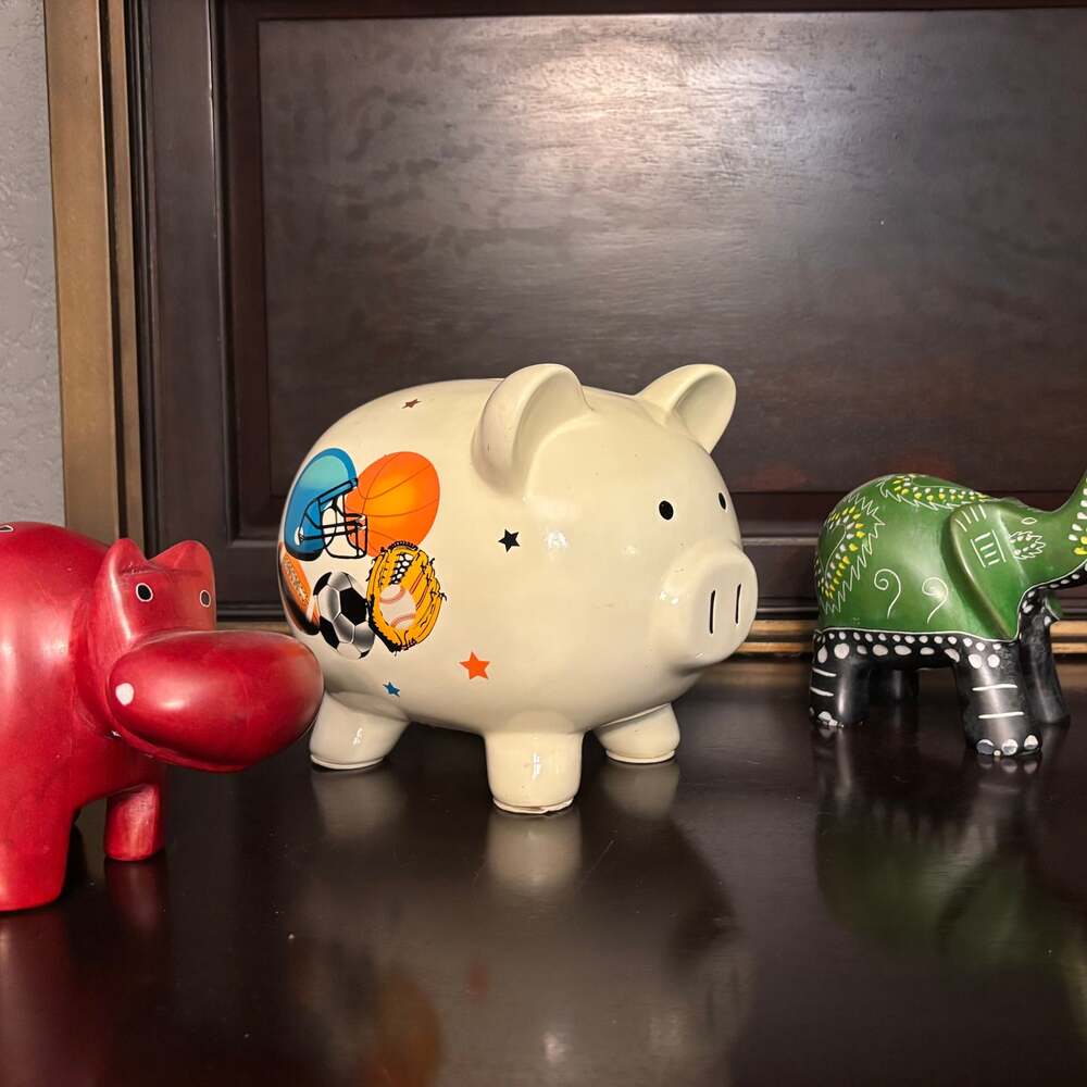 Kiddie Lites Ceramic Sports Piggy Bank 7" x 7" Hand painted